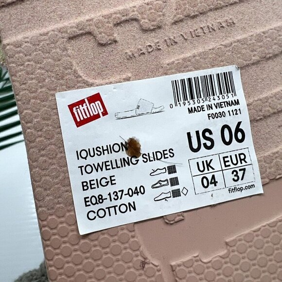 Fitflop iQUSHION Women's Towelling Slide Sandals Beige Buff Cotton Size 6 - Picture 9 of 9